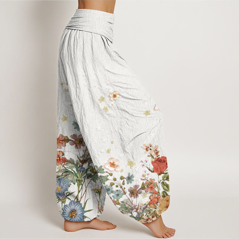 Pantalon harem à taille élastique pour femme, en coton à motif de Buddha Stones et de fleurs variées - image 9