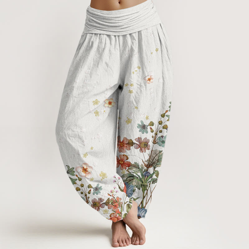 Pantalon sarouel à taille élastique pour femme, motifs de Buddha Stones et de fleurs variées - Fumée blanche - US22，UK/AU26，EU54 (6XL) - image 8