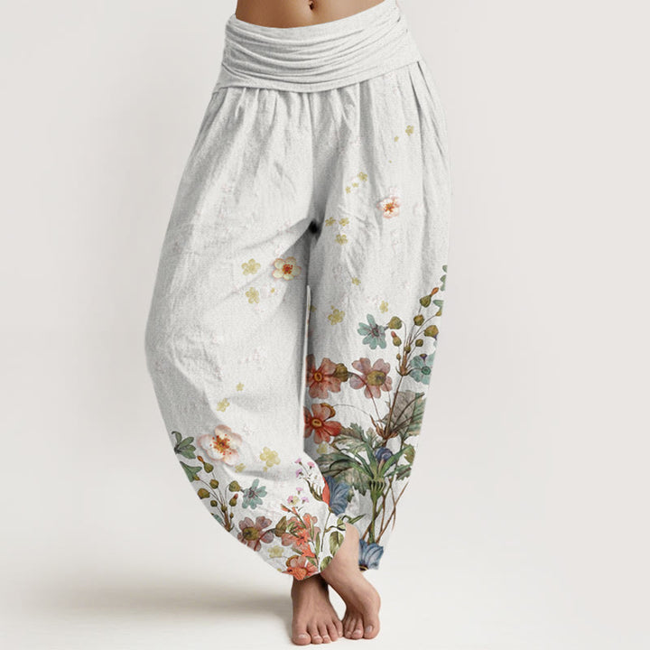 Pantalon sarouel à taille élastique pour femme, motifs de Buddha Stones et de fleurs variées - Fumée blanche - US22，UK/AU26，EU54 (6XL) - image 8