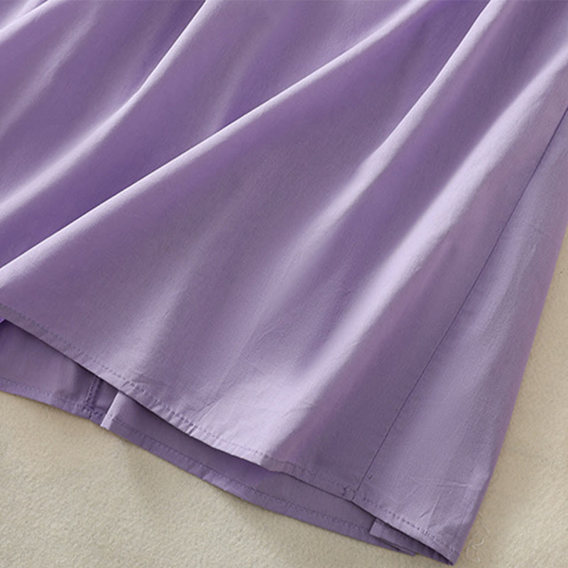 Robe mi-longue d'été en coton et lin avec Buddha Stones d'orchidées et lacets, col en V, manches mi-longues et poches - image 11