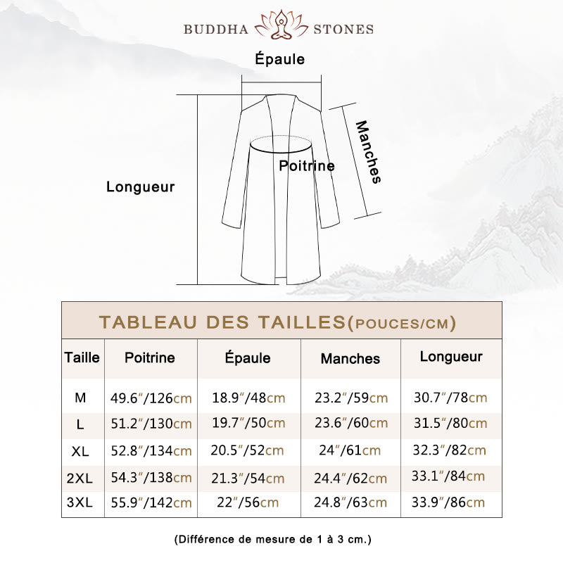 Manteau mi-long en coton et lin pour homme, simple et décontracté, avec Buddha Stones - image 5
