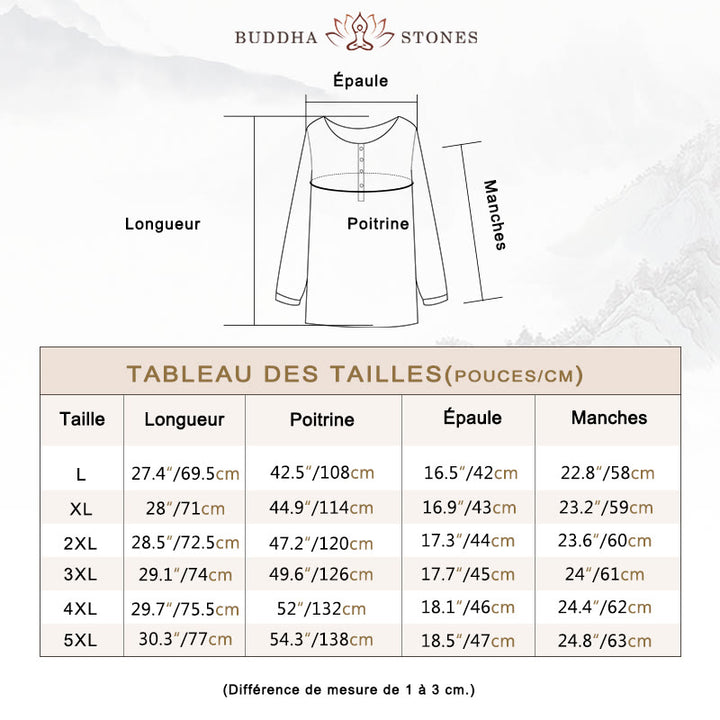 Chemise à manches longues plissée décontractée à col rond avec Buddha Stones Chemises pour femmes en coton et lin - image 4