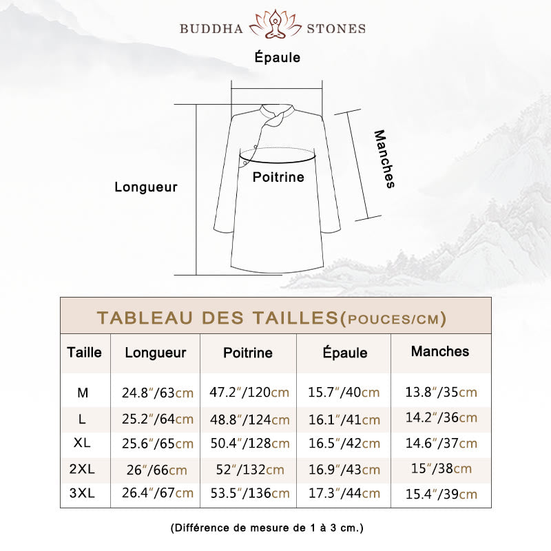 Chemise en lin ramie à manches trois-quarts et motif fleurs de jacaranda bleu grande taille Buddha Stones - image 5