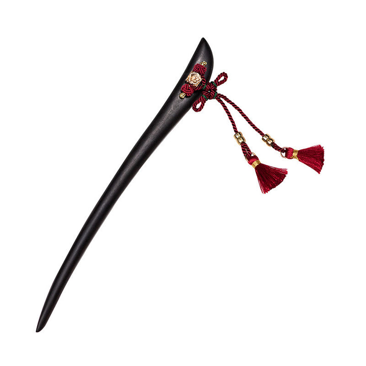 Épingle à cheveux de protection en ébène avec Buddha Stones et corde rouge, nœud chinois