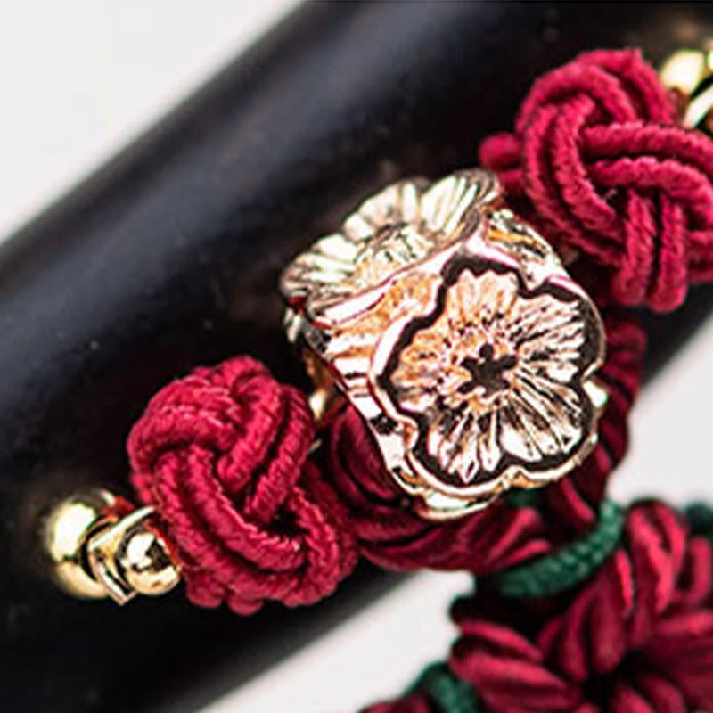 Épingle à cheveux de protection en ébène avec Buddha Stones et corde rouge, nœud chinois