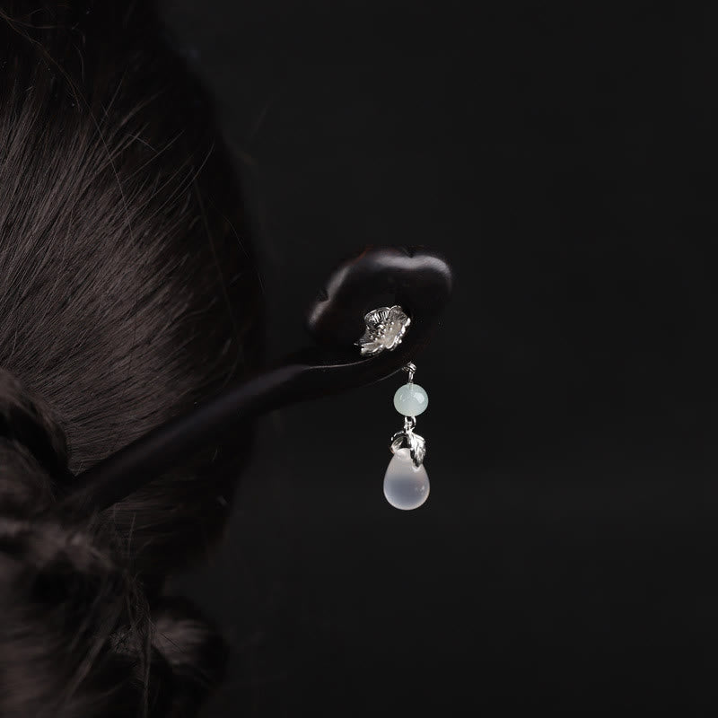Épingle à cheveux en ébène avec Buddha Stones et nuage de bon augure