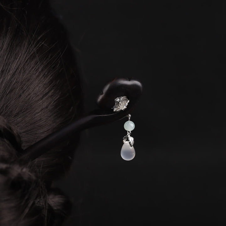 Épingle à cheveux en ébène avec Buddha Stones et nuage de bon augure