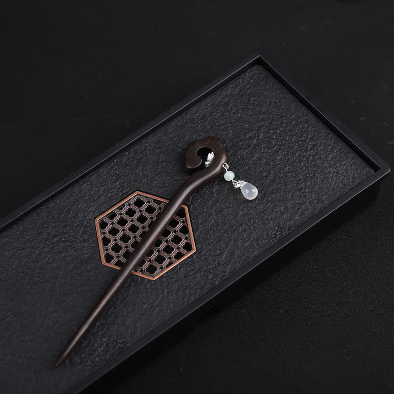 Épingle à cheveux en ébène avec Buddha Stones et nuage de bon augure