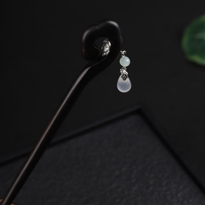Épingle à cheveux en ébène avec Buddha Stones et nuage de bon augure