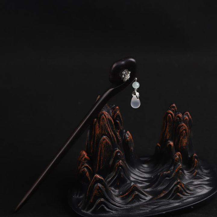 Épingle à cheveux en ébène avec Buddha Stones et nuage de bon augure