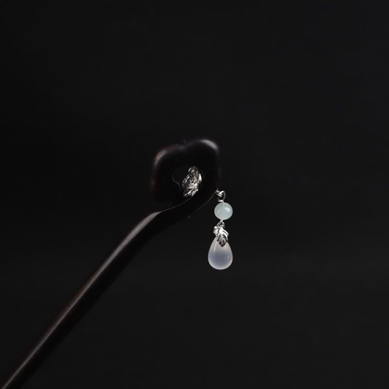 Épingle à cheveux en ébène avec Buddha Stones et nuage de bon augure