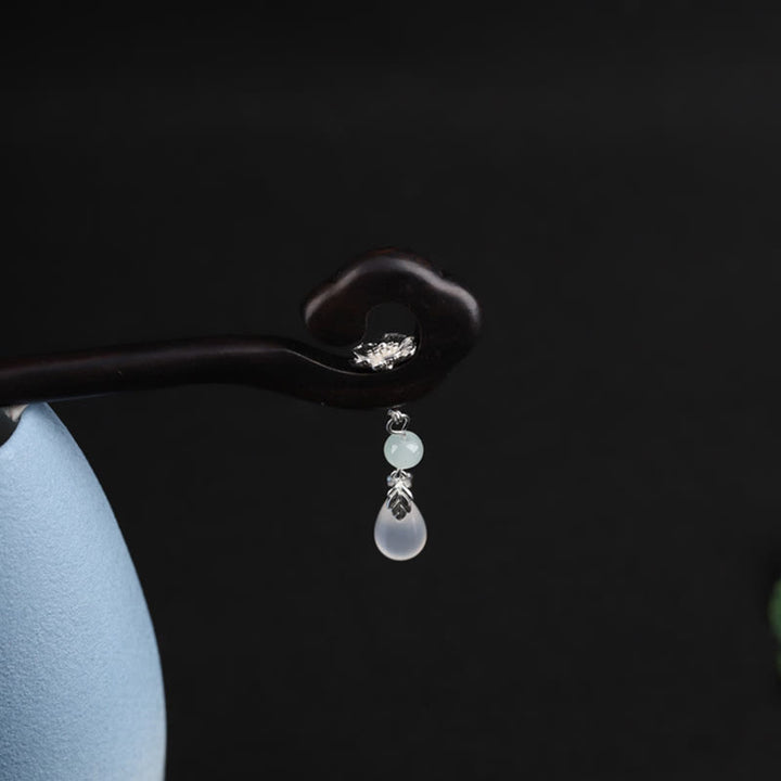 Épingle à cheveux en ébène avec Buddha Stones et nuage de bon augure