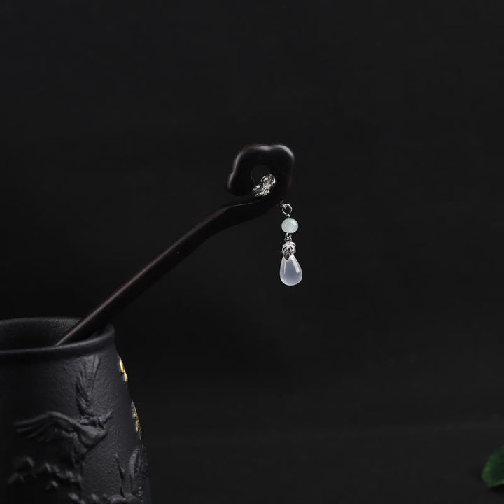 Épingle à cheveux en ébène avec Buddha Stones et nuage de bon augure