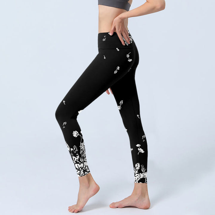 Leggings de sport à imprimé pétales dispersés noirs Buddha Stones pour femme, pantalon de yoga - image 3