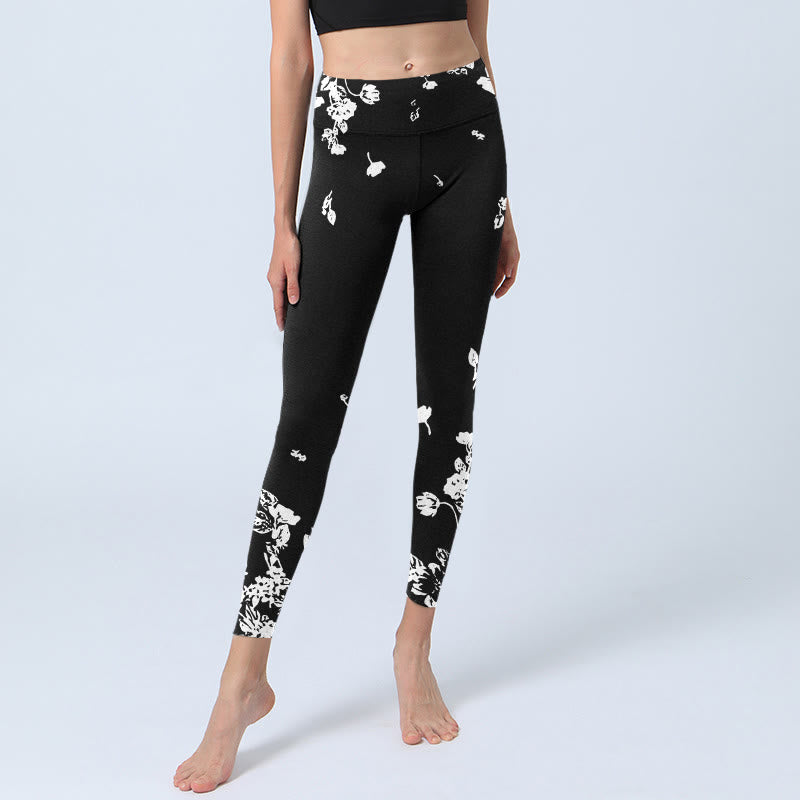 Leggings de sport à imprimé pétales dispersés noirs Buddha Stones pour femme, pantalon de yoga - image 6