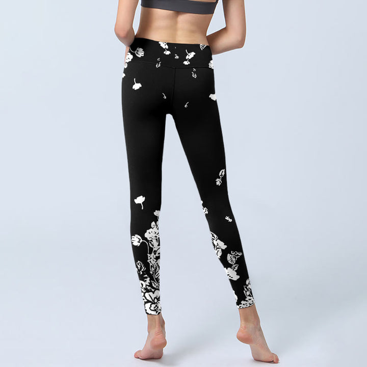 Leggings de sport à imprimé pétales dispersés noirs Buddha Stones pour femme, pantalon de yoga - image 7