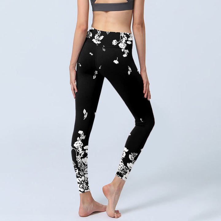 Leggings de sport à imprimé pétales dispersés noirs Buddha Stones pour femme, pantalon de yoga - image 4