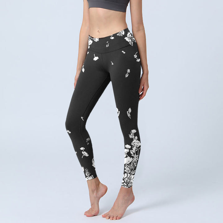 Leggings de sport à imprimé pétales dispersés noirs Buddha Stones pour femme, pantalon de yoga - Noir - US18，UK/AU22，EU50 (4XL) - image 0