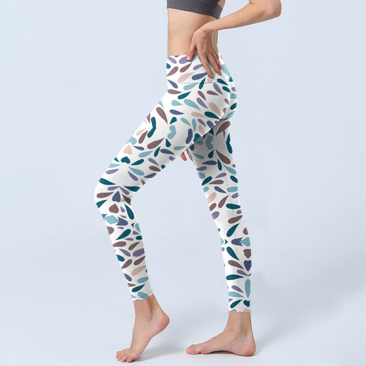 Leggings de sport blancs multicolores à imprimé Buddha Stones pour femmes, pantalon de yoga - image 3