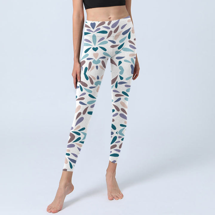 Leggings de sport blancs multicolores à imprimé Buddha Stones pour femmes, pantalon de yoga - image 6