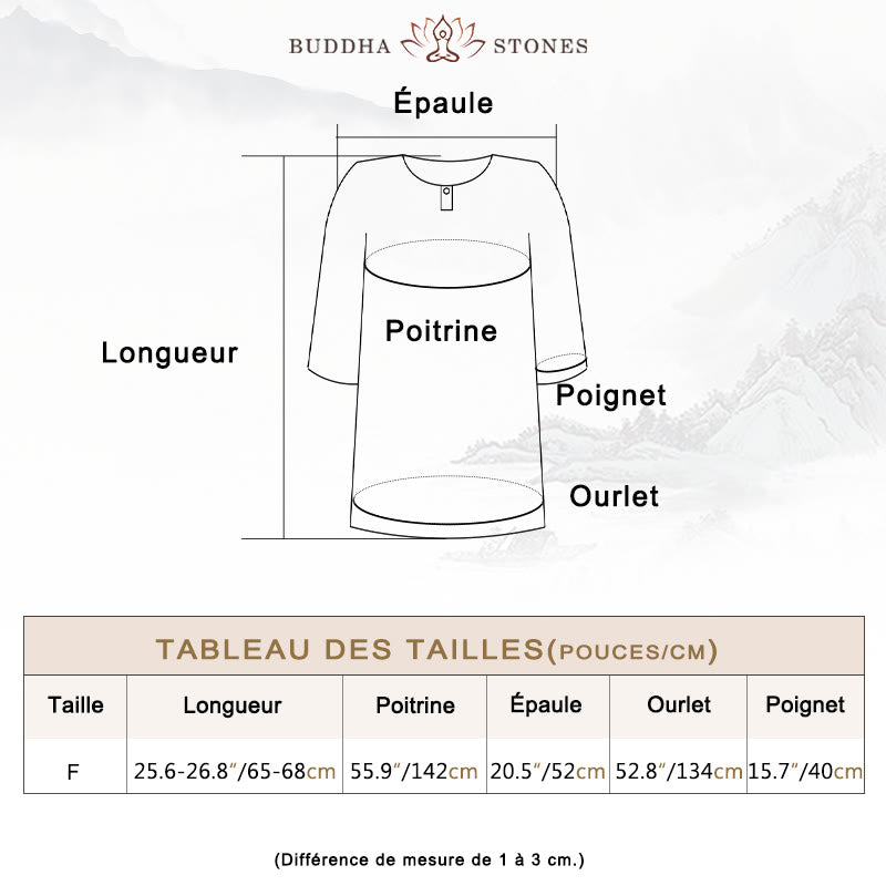 T-shirt décontracté à manches mi-longues en lin et coton ramie avec Buddha Stones - image 3