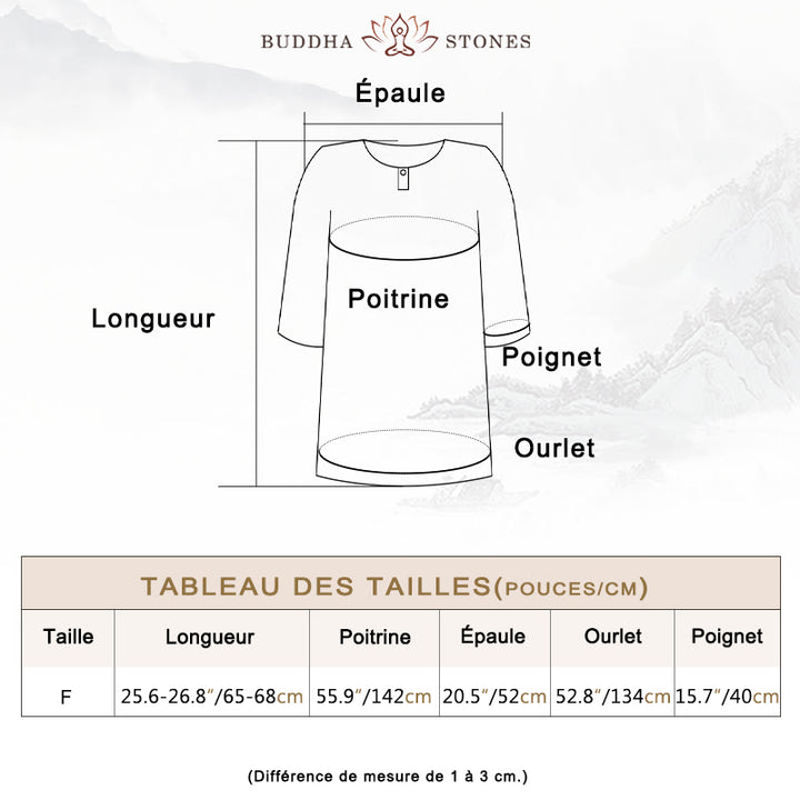 T-shirt décontracté à manches mi-longues en lin et coton ramie avec Buddha Stones - image 3