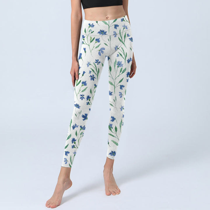 Leggings de sport à imprimé Buddha Stones , fleurs blanches et feuilles, pantalons de yoga pour femmes - image 6