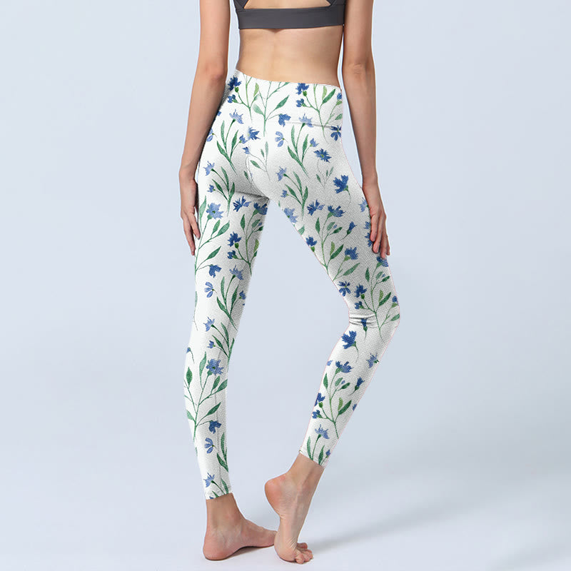 Leggings de sport à imprimé Buddha Stones , fleurs blanches et feuilles, pantalons de yoga pour femmes - image 5
