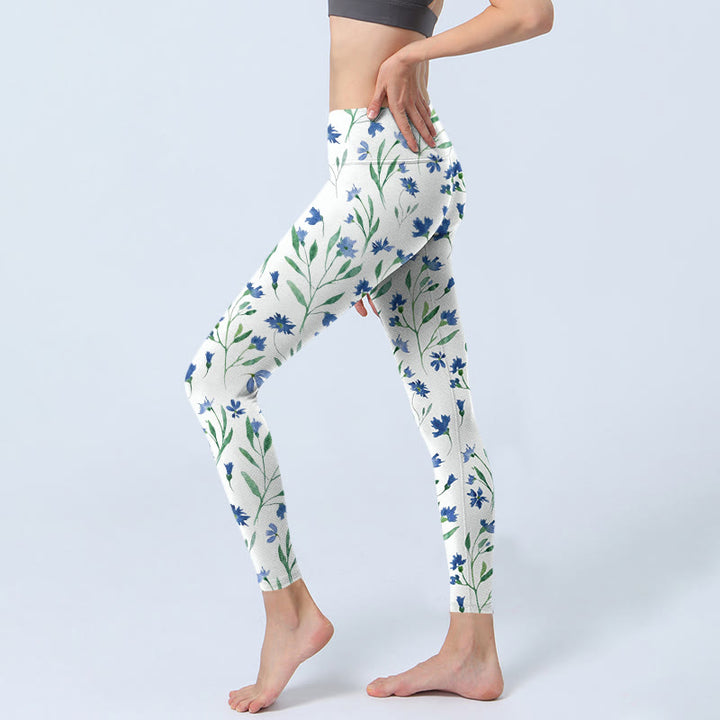 Leggings de sport à imprimé Buddha Stones , fleurs blanches et feuilles, pantalons de yoga pour femmes - image 3