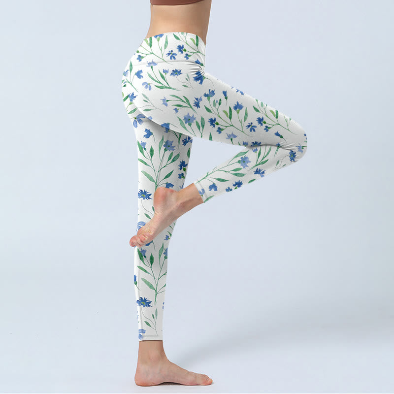 Leggings de sport à imprimé Buddha Stones , fleurs blanches et feuilles, pantalons de yoga pour femmes - image 3