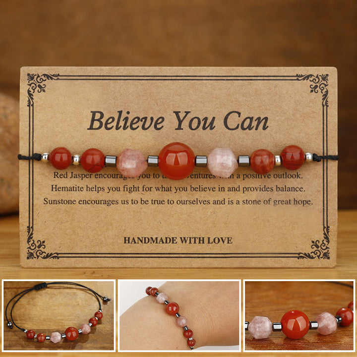 Buddha Stones Croyez que vous pouvez Bracelet positif en cornaline, jaspe rouge, hématite et pierre de soleil