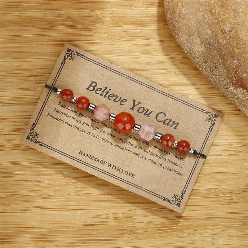 Buddha Stones Croyez que vous pouvez Bracelet positif en cornaline, jaspe rouge, hématite et pierre de soleil