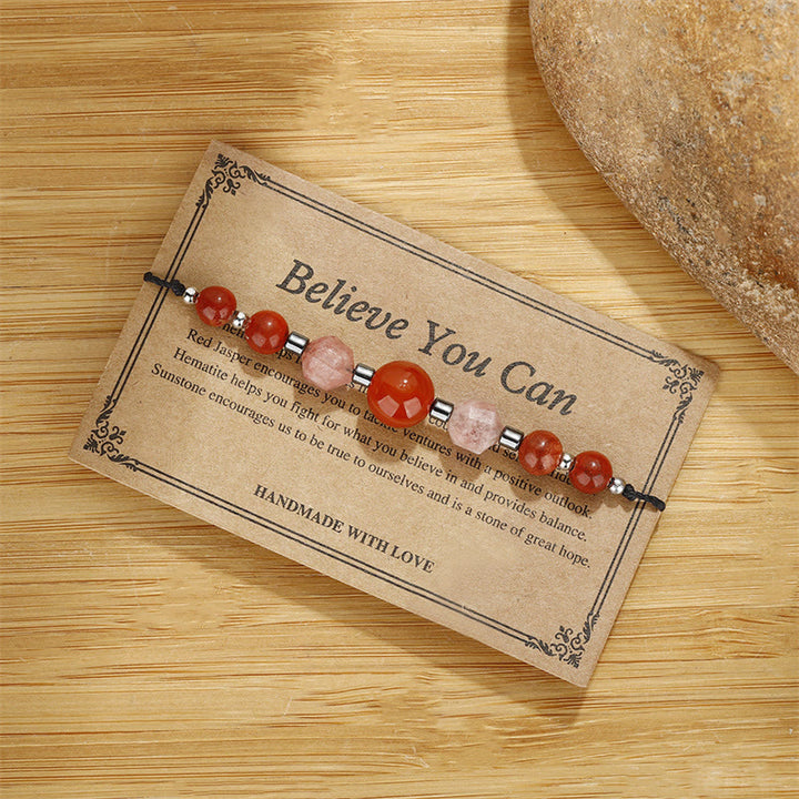 Buddha Stones Croyez que vous pouvez Bracelet positif en cornaline, jaspe rouge, hématite et pierre de soleil