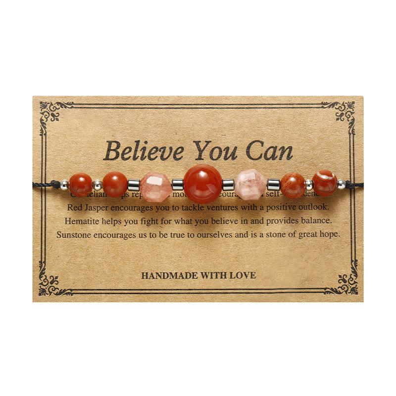 Buddha Stones Croyez que vous pouvez Bracelet positif en cornaline, jaspe rouge, hématite et pierre de soleil