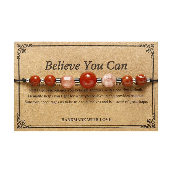 Buddha Stones Croyez que vous pouvez Bracelet positif en cornaline, jaspe rouge, hématite et pierre de soleil