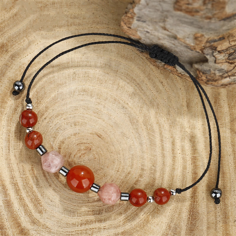 Buddha Stones Croyez que vous pouvez Bracelet positif en cornaline, jaspe rouge, hématite et pierre de soleil