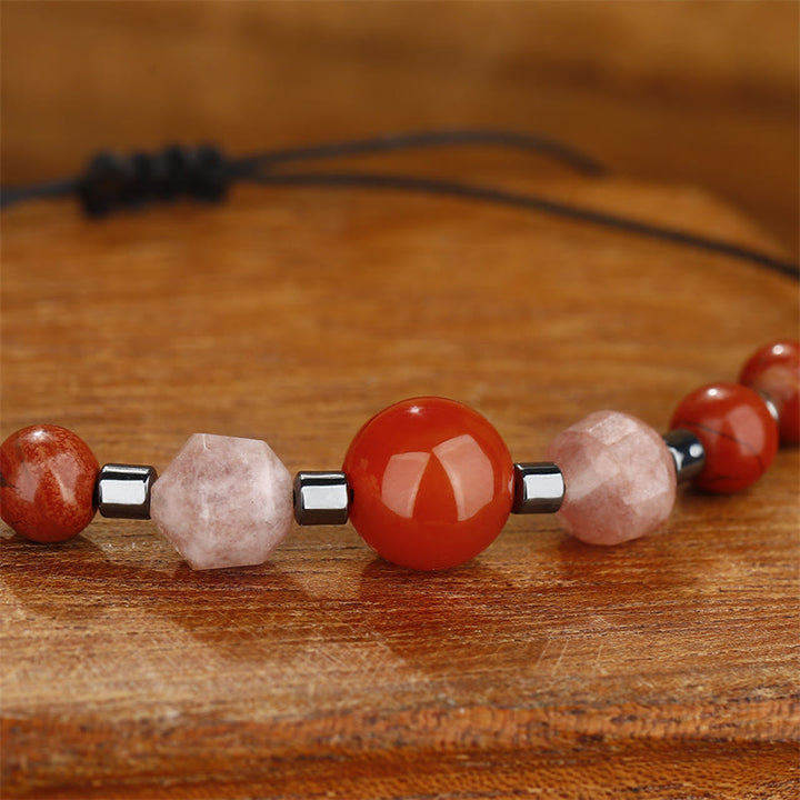 Buddha Stones Croyez que vous pouvez Bracelet positif en cornaline, jaspe rouge, hématite et pierre de soleil