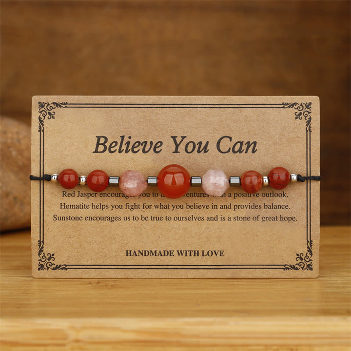 Buddha Stones Croyez que vous pouvez Bracelet positif en cornaline, jaspe rouge, hématite et pierre de soleil