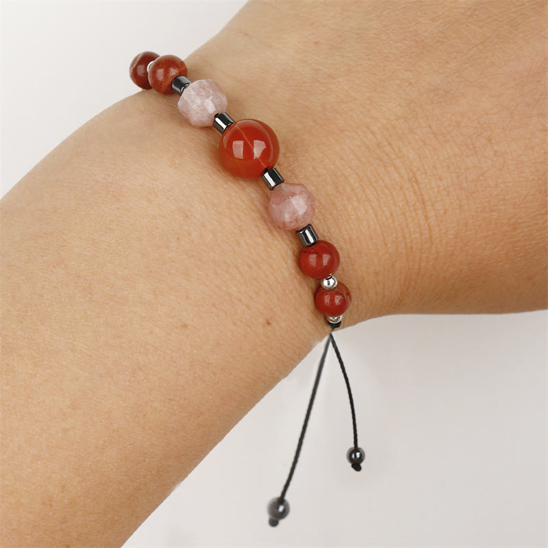 Buddha Stones Croyez que vous pouvez Bracelet positif en cornaline, jaspe rouge, hématite et pierre de soleil