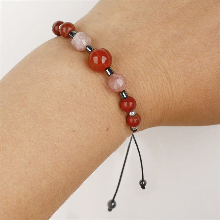 Buddha Stones Croyez que vous pouvez Bracelet positif en cornaline, jaspe rouge, hématite et pierre de soleil