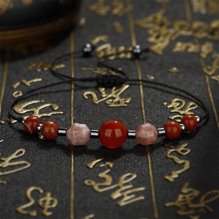 Buddha Stones Croyez que vous pouvez Bracelet positif en cornaline, jaspe rouge, hématite et pierre de soleil