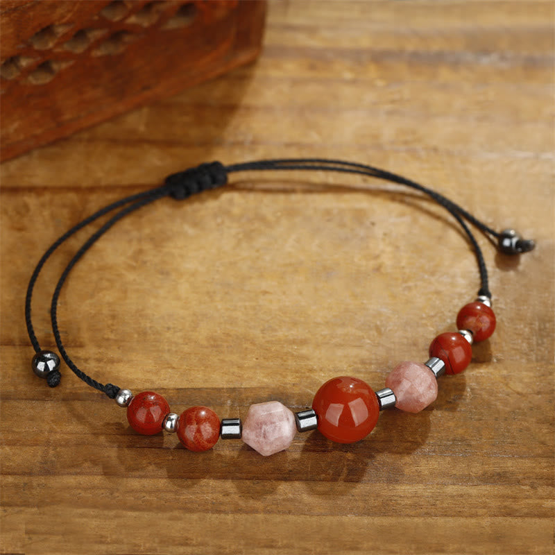 Buddha Stones Croyez que vous pouvez Bracelet positif en cornaline, jaspe rouge, hématite et pierre de soleil