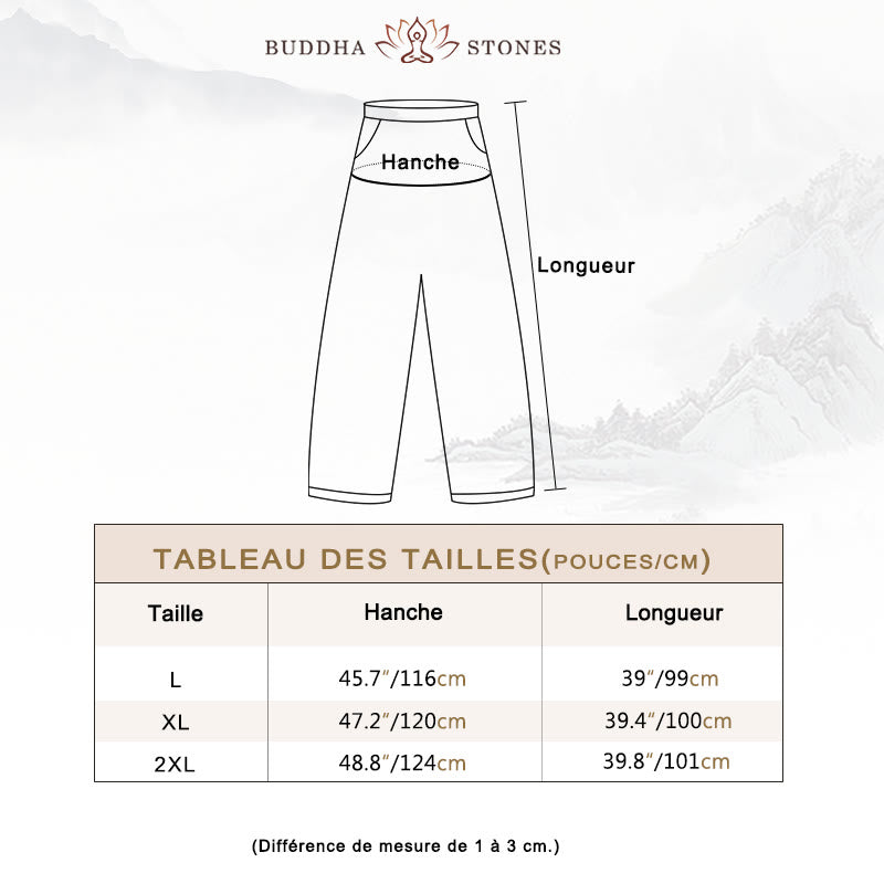 Pantalon pour femme en coton et lin uni avec poches Buddha Stones