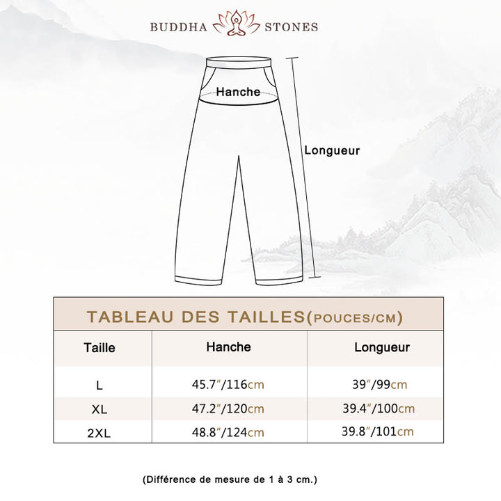 Pantalon pour femme en coton et lin uni avec poches Buddha Stones