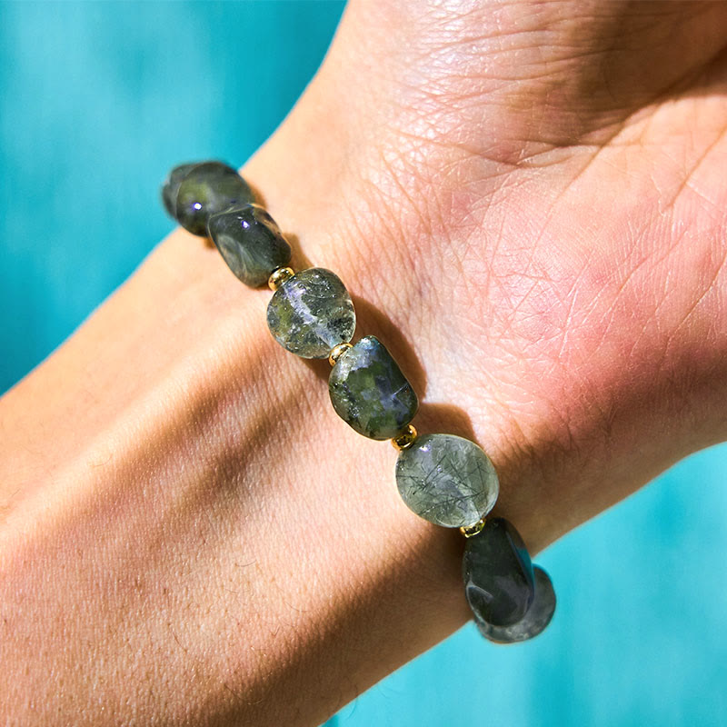 Bracelet de protection tressé en quartz rutile vert Buddha Stones