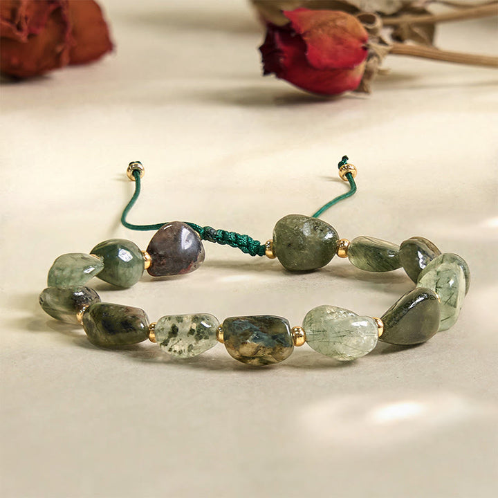 Bracelet de protection tressé en quartz rutile vert Buddha Stones