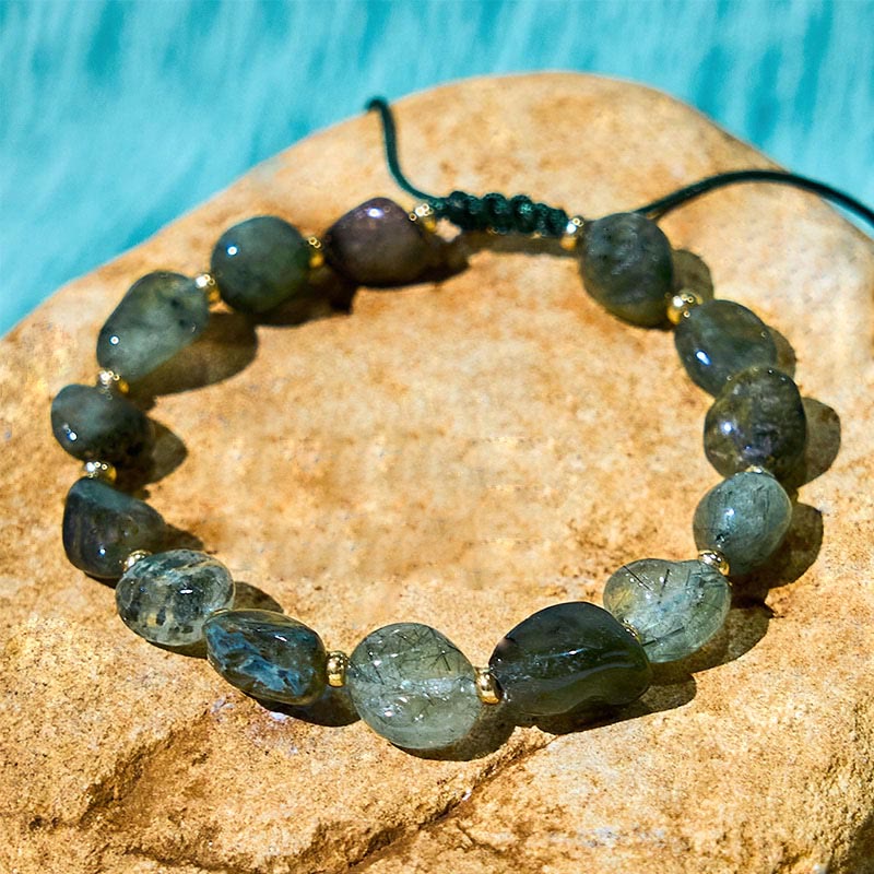 Bracelet de protection tressé en quartz rutile vert Buddha Stones