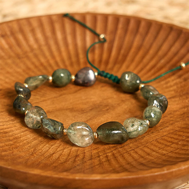 Bracelet de protection tressé en quartz rutile vert Buddha Stones