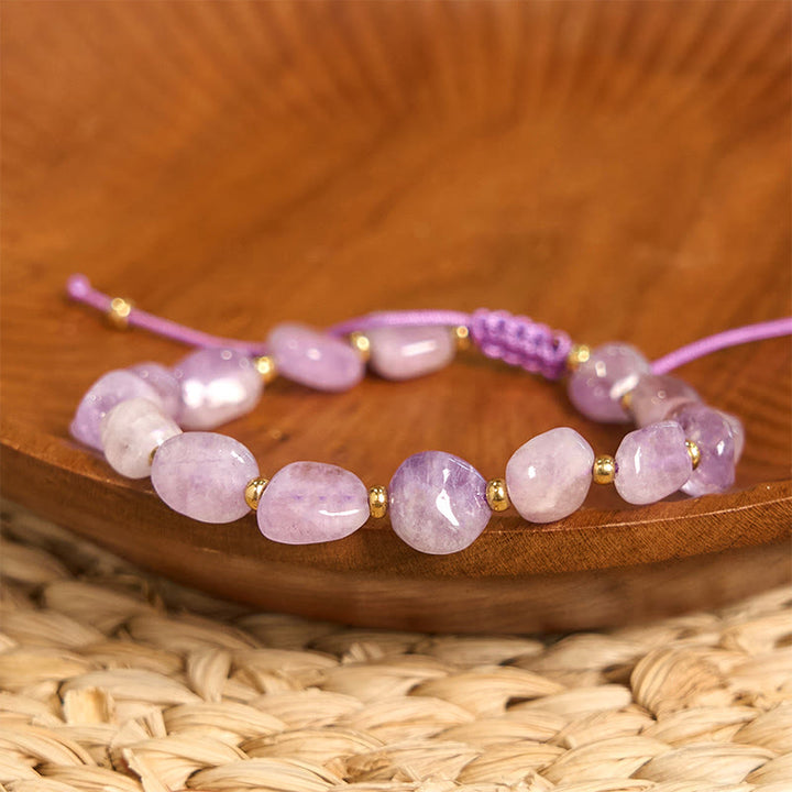 Bracelet d'équilibre en améthyste de forme irrégulière avec Buddha Stones