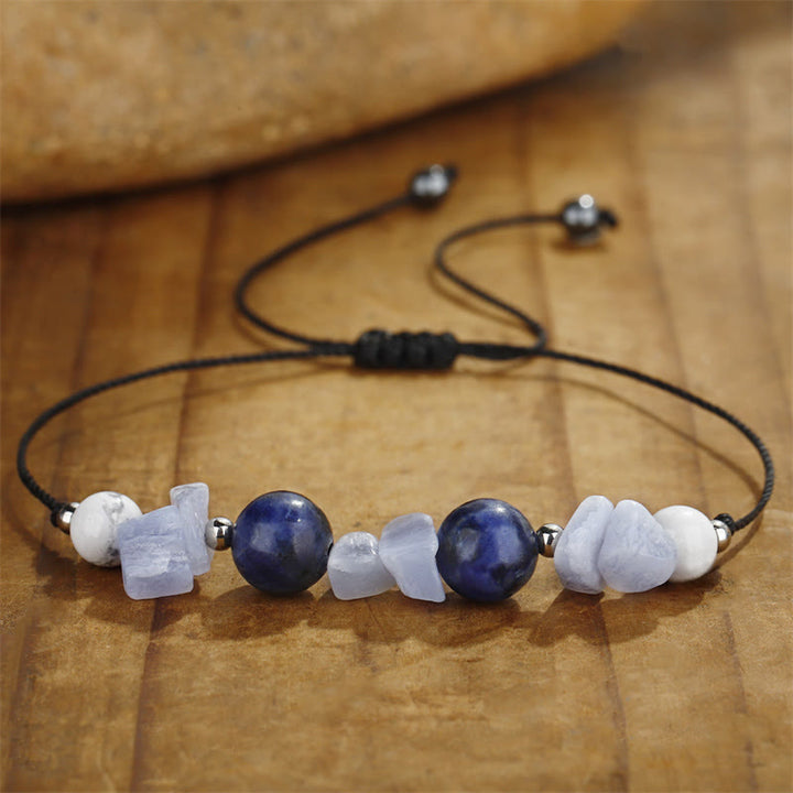 Buddha Stones Ne me faites pas rugir Agate violette Agate dentelle bleue Bracelet de protection en sodalite bleue